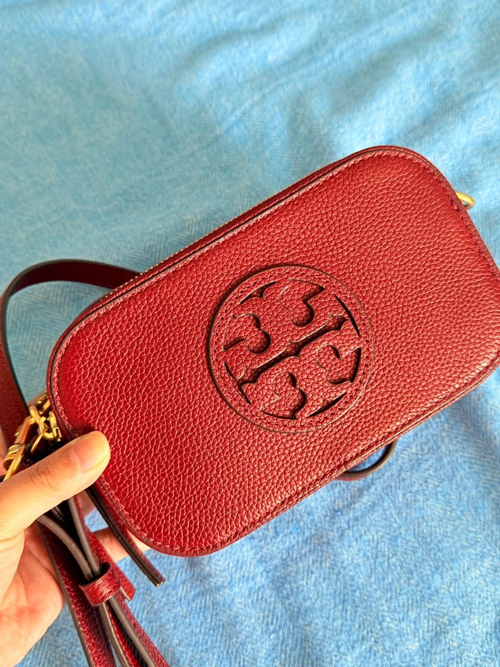 Tory Burch Red Pebbled Leather Mini Crossbody